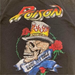 Poison “Rock And Roll” Skull Flame Y2K “olderbrothercore” Rose Black T-Shirt